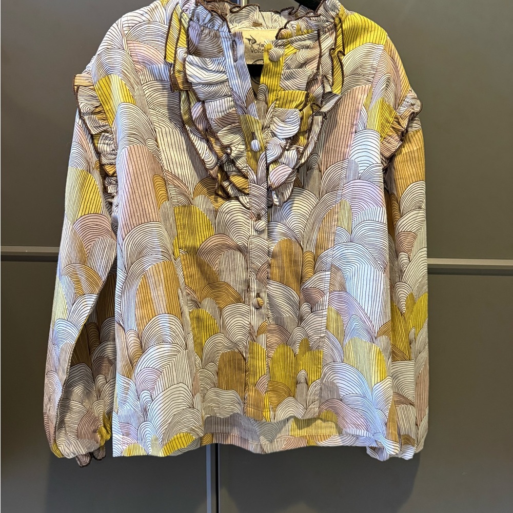La Faute a Voltaire Girls Ruffle Blouse Abstract Print 8/9 EU French Designer